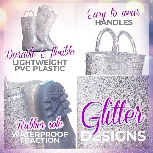 Kids Glitter Rain Boots - Silver - Picture 5 of 7